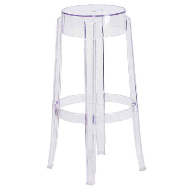 Flash Furniture FH-118-APC2-GG Transparent Polycarbonate Outdoor / Indoor Bar Height Stackable Stool with Drain Hole Seat