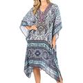 Sakkas P2 - Kristy Long Tall Lightweight Caftan Dress/Cover Up with V-Neck Jewels - 17116-NavyBlue - OS