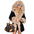 Roiii Lady Winter Women Thicken Warm Coat Hood Parka Long Jacket Outwear Size 8-20 (14, Beige Black)