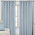 HOMESCAPES Blue Geometric Blackout Curtains Pair Width 117cm (46") x 137cm (54") Drop Genuine 3 Pass Blackout Lining Heavy Weight Jacquard Eyelet Curtain