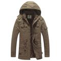 WenVen Men's Winter Outdoor Parka Jacket Thickened Hood Warm Coat Windproof Mid-Length Jacket Classic Military Jackets Khaki S