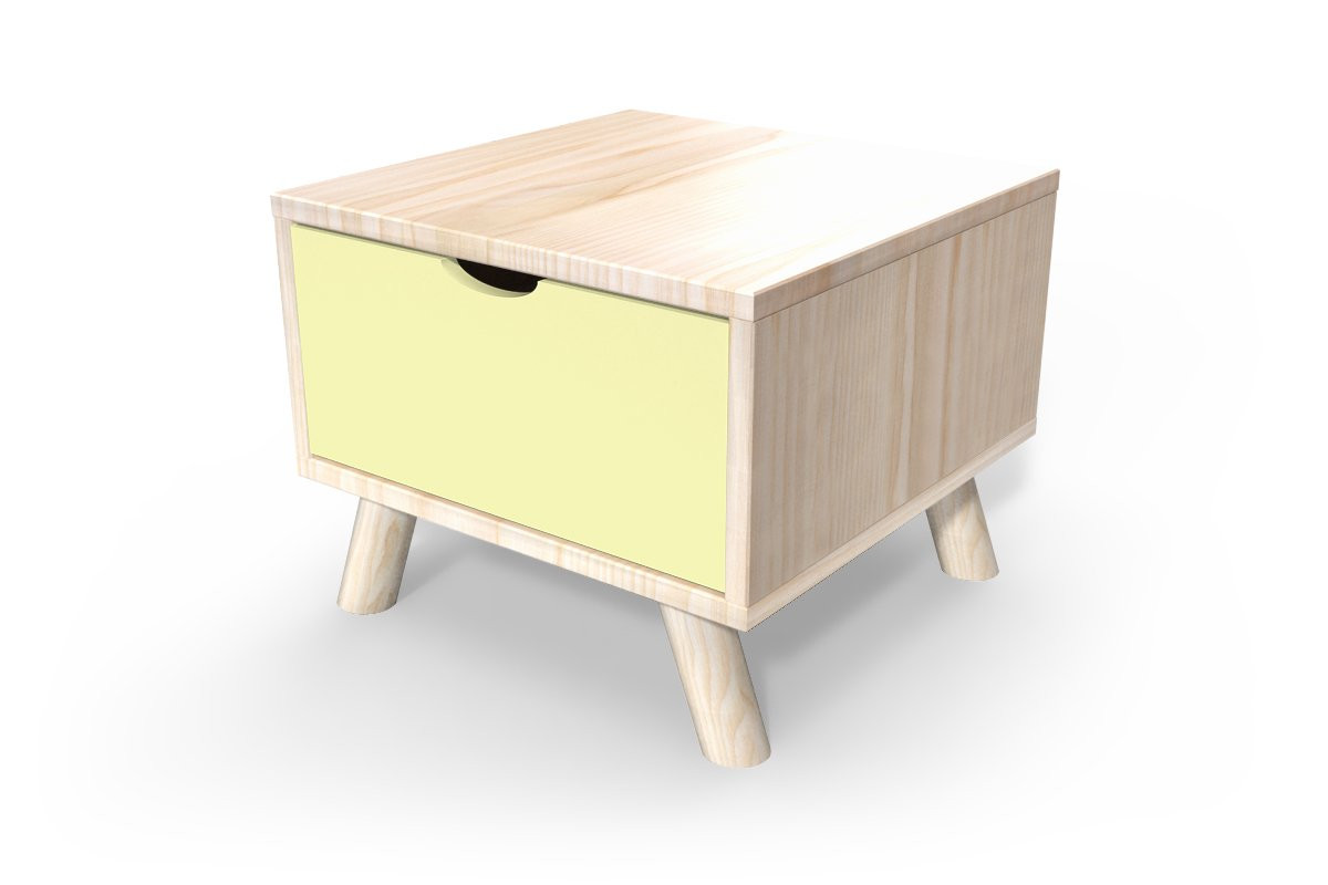 Table de chevet Scandinave bois Viking + tiroir - Vernis naturel/Jaune