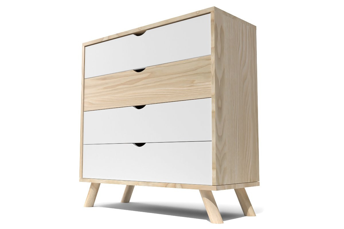 Commode Scandinave en bois massif Viking - Vernis naturel/Blanc