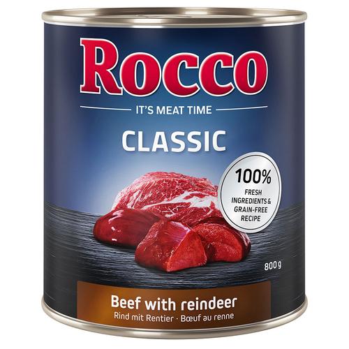 6 x 800g Rind mit Rentier Rocco Classic Hundefutter nass