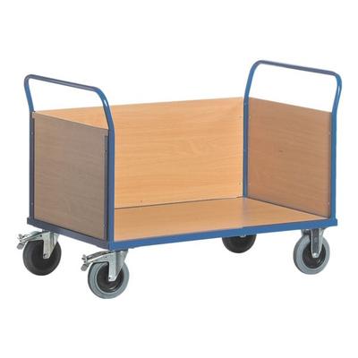 ROLLCART Dreiwandwagen 100x68 cm Holz-Ladefläche blau, 100x99x68 cm