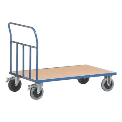 Rohr-Stirnwandwagen 100x60 cm Holz-Ladefläche blau, ROLLCART, 112x99x60 cm