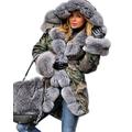 Roiii Women's Ladies Padded Winter Warm Coat Hood Parkas Long Oversize Cardigan Jacket Outwear 8-20 (8, Army Grey)