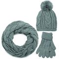 styleBREAKER scarf, cap and glove set, braid pattern knit scarf with Bobble Cap and gloves, women 01018208, color:Gray/Looped Tube Scarf