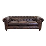Canora Grey Sirvon 95" Genuine Leather Rolled Arm Chesterfield Sofa Genuine Leather in Brown | 32 H x 95 W x 43 D in | Wayfair