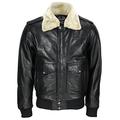 Mens Real Leather Retro USA Air Pilot Aviator Flying Bomber Jacket Removable Fur Collar in Black [Black,5XL]