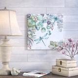 August Grove® 'Eucalyptus & Dragonfly' Watercolor Painting Print on Wrapped Canvas in Blue/Green | 30 H x 30 W x 1.5 D in | Wayfair