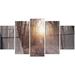 Design Art 'Forest Pathway View at Sunset' 5 Piece Photographic Print on Set 32.0 H x 60.0 W x 1.0 D in/greenCanvas in Brown | Wayfair MT13918-373