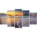 Design Art 'Sandy Beach w/ Rush Waves' 5 Piece Photographic Print on Metal Set Canvas in Orange | 32 H x 60 W x 1 D in | Wayfair MT14635-373