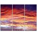 Design Art Colorful Sunset Skies w/ Clouds - 3 Piece Graphic Art on Wrapped Canvas Set Canvas in Orange | 28 H x 36 W x 1 D in | Wayfair PT10840-3P