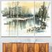 Design Art River in Winter - 3 Piece Graphic Art on Wrapped Canvas Set Canvas in Gray | 28 H x 36 W x 1 D in | Wayfair PT7790-3P