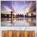 Design Art Purple Sky Over Brooklyn Bridge - 3 Piece Graphic Art on Wrapped Canvas Set Canvas in Indigo | 28 H x 36 W x 1 D in | Wayfair PT9430-3P