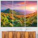 Design Art Pretty Colorful Sunset in Mountains - 3 Piece Graphic Art on Wrapped Canvas Set Canvas in Green | 28 H x 36 W x 1 D in | Wayfair