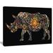 East Urban Home Cheerful Rhinoceros - Graphic Art Print on Canvas Metal in Black | 30 H x 40 W x 1 D in | Wayfair EAAE8069 39320010