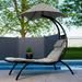 Ebern Designs Vivere Maglione Original Stationary Dream Lounger w/ Removable Cushion & Umbrella Metal in Gray | 68 H x 29 W x 72 D in | Outdoor Furniture | Wayfair