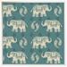 East Urban Home 'Woodcut Elephant Pattern B' Framed Graphic Art Print on Canvas in Blue/Green | 19.6 H x 19.6 W x 1.5 D in | Wayfair