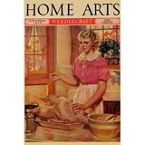 Buyenlarge 'Young Mother Sews up a Turkey' by Home Arts Vintage Advertisement in Brown/Orange/Pink | 30 H x 20 W x 1.5 D in | Wayfair