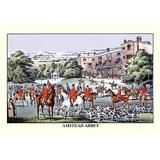 Buyenlarge Fox Hunters Gather at Amstead Abbey by Henry Thomas Alken Framed Painting Print in Green/Red | 28 H x 42 W x 1.5 D in | Wayfair