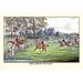 Buyenlarge Horseman Jumps the Fence to Follow the Hounds by Henry Thomas Alken Framed Painting Print in Brown/Green | 28 H x 42 W x 1.5 D in | Wayfair
