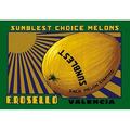Buyenlarge Sunblest Brand Melons Vintage Advertisement in Blue/Yellow | 28 H x 42 W x 1.5 D in | Wayfair 0-587-12883-6C2842