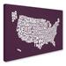 Trademark Fine Art "USA States Text Map" by Michael Tompsett Textual Art on Wrapped Canvas Canvas | 16 H x 24 W x 2 D in | Wayfair MT0226-C1624GG