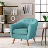 Barrel Chair - Wade Logan® Hiltonia 30" Wide Tufted Blend Barrel Chair Polyester/Fabric in Green/Blue | 31 H x 30 W x 30 D in | Wayfair