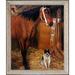 La Pastiche 'At The Stables, Horse & Dog, 1861' by Edgar Degas - Picture Frame Print on Canvas in Brown/Red | 28 H x 24 W x 2 D in | Wayfair
