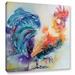 Latitude Run® Cockerel 21 Painting Print on Wrapped Canvas in Black/Blue/Red | 14 H x 14 W x 2 D in | Wayfair LTRN6369 30804971