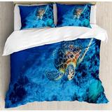 Ambesonne Oceanic Wildlife Themed Photo of Sea Turtle in Deep Waters Reef Hawaiian Duvet Cover Set Microfiber in Blue | King | Wayfair