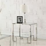 Orren Ellis Delondo Glass Sled End Table Stainless Steel/Glass in Gray | 24 H x 24 W x 24 D in | Wayfair F72E89BFCD184EACB1398DC04709E019