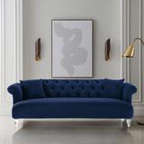 Rosdorf Park Kingsville 88.49" Velvet Round Arm Sofa Velvet in Blue | 28.95 H x 88.49 W x 32.52 D in | Wayfair D7BDF40D6C714AAFA1C5E3A1F4D2120E