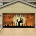 The Holiday Aisle® Happy Haunting Graveyard Zombie Hands Garage Door Mural Polyester in Black/Orange | 84 H x 192 W x 1 D in | Wayfair