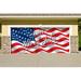 The Holiday Aisle® American Flag Happy 4th of July Garage Door Mural Polyester in Blue/Red | 84 H x 192 W x 1 D in | Wayfair