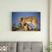 East Urban Home 'Mountain Lion or Cougar Mother w/ Kitten' Photographic Print on Canvas in Blue/Brown | 20 H x 30 W x 1.5 D in | Wayfair