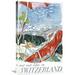 Global Gallery 'Switzerland' by Alois Carigiet Vintage Advertisement on Wrapped Canvas in Blue/Green/Red | 22 H x 14.6 W x 1.5 D in | Wayfair