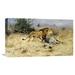 Global Gallery 'A Lion w/ His Prey' by Wilhelm Kuhnert Painting Print on Wrapped Canvas in Brown | 12.91 H x 22 W x 1.5 D in | Wayfair