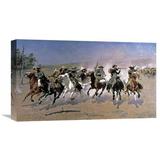 Global Gallery 'A Dash for the Timber' by Frederic Remington Painting Print on Wrapped Canvas in Blue/Brown/Gray | 17.28 H x 30 W x 1.5 D in | Wayfair