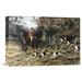 Global Gallery 'Calling Hounds Out of Cover' by Hey Hardy Painting Print on Wrapped Canvas in Brown/Green/Red | 11.18 H x 16 W x 1.5 D in | Wayfair