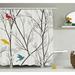 Winston Porter Fonio Nature Birds Wildlife Cartoon Like Image w/ Tree Leaf Art Print Single Shower Curtain Polyester | 70 H x 69 W in | Wayfair