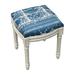 123 Creations Titanic Solid Wood Accent Stool Linen/Wood/Upholstered in Black/Blue/Brown | 19 H x 16 W x 15 D in | Wayfair CS054WFS-NY