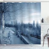Winston Porter Tonia Winter Ice Cold Frozen Snowy Scenery From Castle Like Balcony w/ Leafless Branches Art Single Shower Curtain | Wayfair