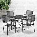 Flash Furniture Oia 28" Square Indoor-Outdoor Folding Patio Table Set w/ 4 Square Back Chairs Metal in Black | Wayfair CO-28SQF-02CHR4-BK-GG