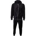 Men's Velour Velvet Full Tracksuit Long Sleeve Top & Elasticated Waist Bottoms (Medium, Black)