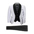 Mens White Black 3 Piece Tuxedo Suit Wedding Prom Party Grooms wear Retro Tailored Fit [Chest UK 44 EU 54,Trouser 38",White-Black]