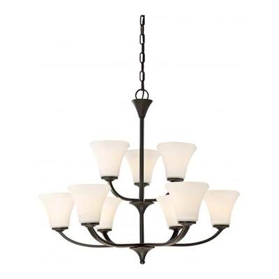 Nuvo Lighting 46309 - 9 Light Mahogany Bronze Frosted Glass Shades Chandelier Light Fixture (FAWN 9 LIGHT CHANDELIER)