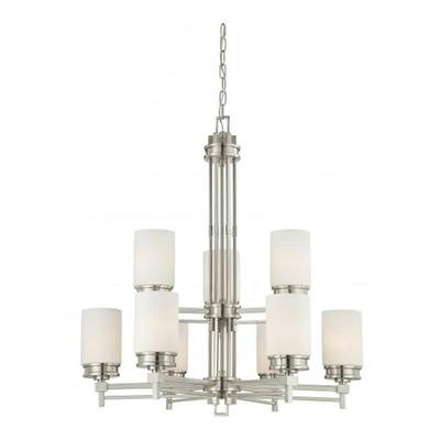 Nuvo Lighting 64709 - 9 Light Brushed Nickel White Satin Glass Shades Chandelier Light Fixture (Wright - 9 Light Chandelier w/ Satin White Glass)
